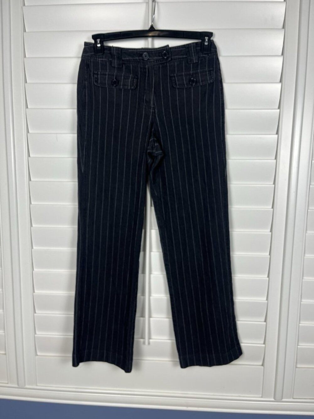 Larry Levine Stretch Women’s Size 8 Black Pinstripe Flare Dress Pants Y2K